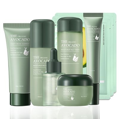 Avocado Skin Care Set,Facial Kit with Facial Cleanser,Toner,Eye Cream,Face Serum,Facial Serum,Face Cream,Lotion &amp; 3PCS Face Mask,Travel Skincare Kit for Women (9PCS)