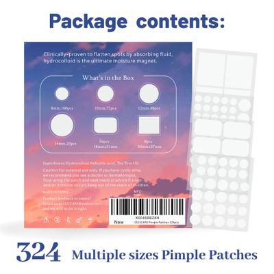 CELECARE 324pcs Acne patches,Pimple Patches Storage Boxes,Tea Tree Oil, Salicylic Acid-Large Pimple Patch for Face Acne Patches Large, Hydrocolloid Acne Dots for Acne - Zit Patches