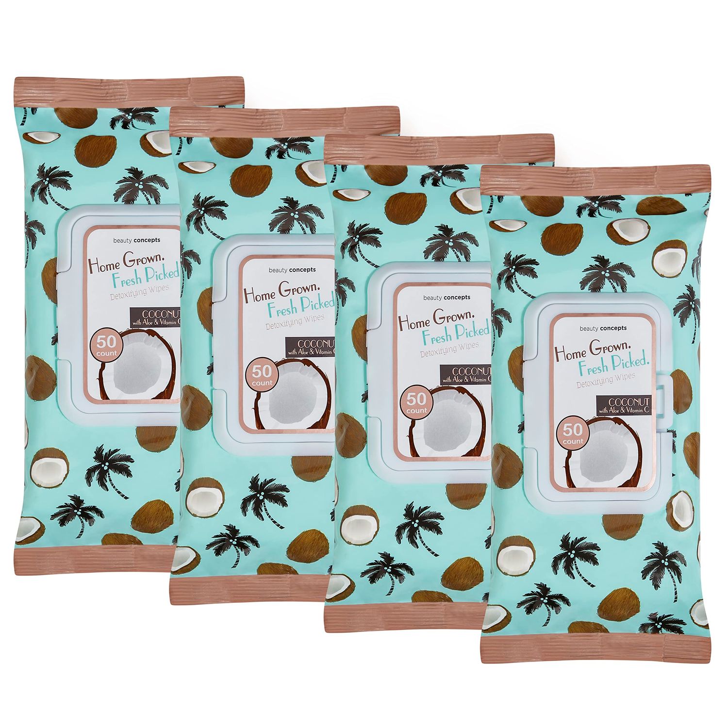 B.C. Beauty Concepts Makeup Remover Wipes - Gentle Facial Wipes for Easy Makeup Removal, 200 Count (Pack of 4), Coconut with Aloe &amp; Vitamin C