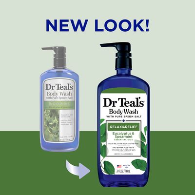 Dr Teal's Body Wash with Pure Epsom Salt, Relax &amp; Relief with Eucalyptus &amp; Spearmint, 24 fl oz (Pack of 4) (Packaging May Vary)