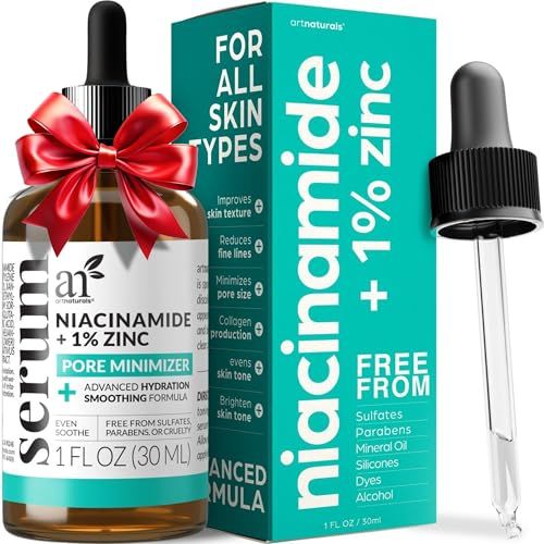 Artnaturals Niacinamide Face Serum, 10% Active Niacinamide with 1% Zinc PCA &amp; Vitamin B3 - Hyaluronic Acid, Pore Reducer, Mineral Blemish Protection, 1 oz