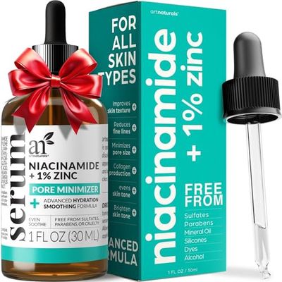 Artnaturals Niacinamide Face Serum, 10% Active Niacinamide with 1% Zinc PCA &amp; Vitamin B3 - Hyaluronic Acid, Pore Reducer, Mineral Blemish Protection, 1 oz