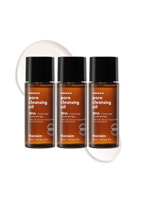 Hanskin BHA Pore Cleansing Oil, Sample Trial Size, Travel Size Mini Makeup Remover Set, Gentle Blackhead Cleanser for Combination and Oily Skin [30 ml/Pack of 3]