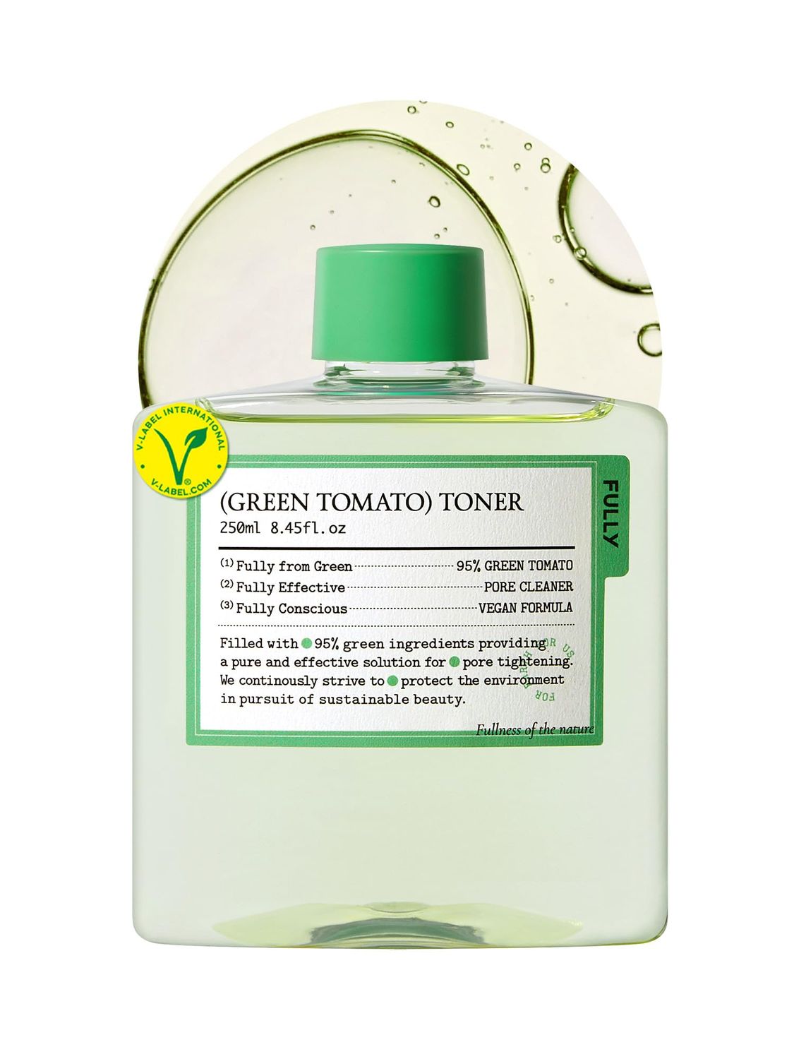 FULLY Green Tomato Toner, Pore Tightening with 95% Green Tomato Extract and VIT C, Skin Soothing and Hydrating, Fragrance Free, Vegan &amp; Dermatologically Tested, 8.45 fl.oz