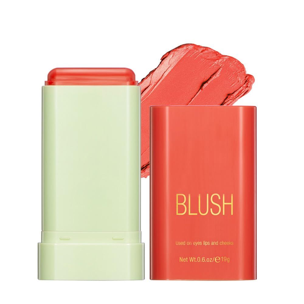 FYEBOO Multi-Use Makeup Blush Stick, Cream Blush Stick, Tinted Solid Moisturizer Stick for Cheek &amp; Eyes &amp; Lips, Waterproof Natural Nude Makeup, Suitable for All Skin (3#Coral Orange)