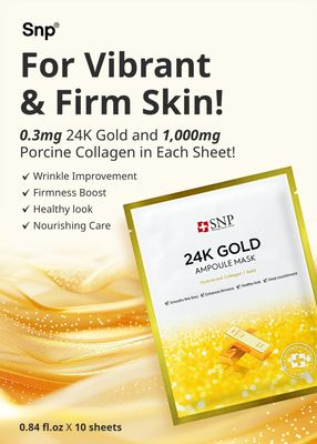 [K Beauty Snp] 24K Gold Ampoule Sheet Mask | Aging Prevention Face Mask | For Tightening, Hydrating, and Nourishing | Korean Skin Care | Overnight Face Masks | Moisturizing Sheet Mask | 10 Sheets