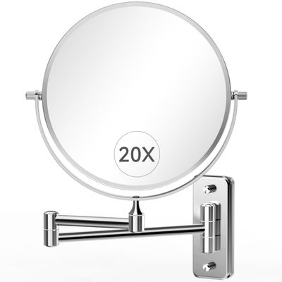 Auxmir 1X/20X Wall Mounted Makeup Mirror, 8&#39;&#39; 20X Magnifying Double-Sided Mirror, Bathroom Vanity Makeup Mirror, Cosmetic Mirror with 360 Rotation Extendable Swivel Arm, Chrome