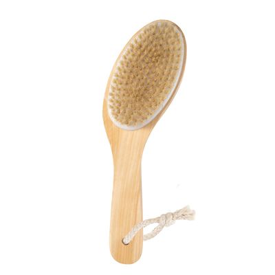 Bamboo Curved Long Handle Dry Brushes, Dry Body Brush for Dry Skin, Blood Circulation, Cellulite TreatmentWet and Dry Brush Suitable for All Kinds of Skin with Soft and Stiff Bristles