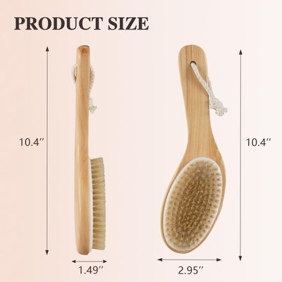 Bamboo Curved Long Handle Dry Brushes, Dry Body Brush for Dry Skin, Blood Circulation, Cellulite TreatmentWet and Dry Brush Suitable for All Kinds of Skin with Soft and Stiff Bristles