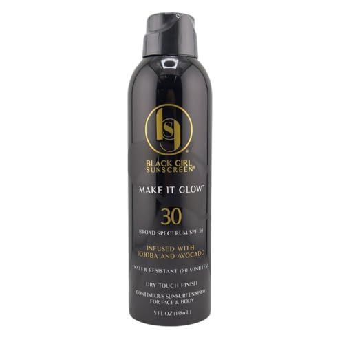 Black Girl Sunscreen - Make it Glow Face &amp; Body Moisturizing Sunscreen Spray SPF 30, No White-Residue for Melanin Rich Skin (SPF-30-5oz-Spray)