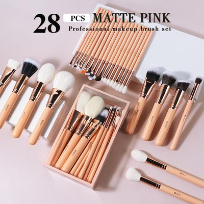 BEILI Makeup Brushes 28pcs Pink Makeup Brush Set Premium Goat Synthetic Kabuki Foundation Blending Brush Face Powder Blush Concealers Eye Shadows Make Up Brush Set(Pink/Rose Gold)