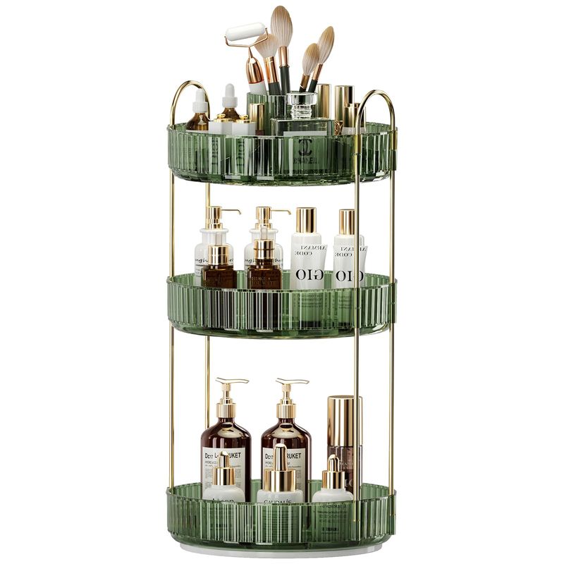 360 Rotating Makeup Organizer, Large-Capacity Skincare Make Up Storage 3 Tier Perfume Organizers Cosmetic Dresser Organizer with Makeup Brush Holder, Fits Bedroom, Bathroom, Vanity Shelf Countertop