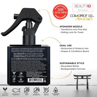 Blackwood For Men Hair &amp; Beard Hydrator Spray - Vegan &amp; Natural Leave-In Conditioner - Moisturizes, Texturizes, &amp; Detangles - Ideal for Beard Growth and Care - Men's Grooming Essential (4 oz.)
