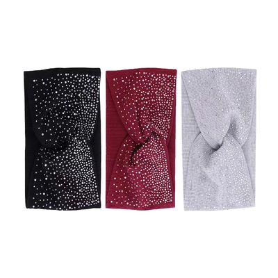 Headbands for Women Stretchy Spa Headband Non Slip Skincare Headbands with Rhinestone Makeup Headband 3 Pack Soft Fabric Head Bands Hair Bands for Daily Workout Yoga Sports Girls Knotted Headbands