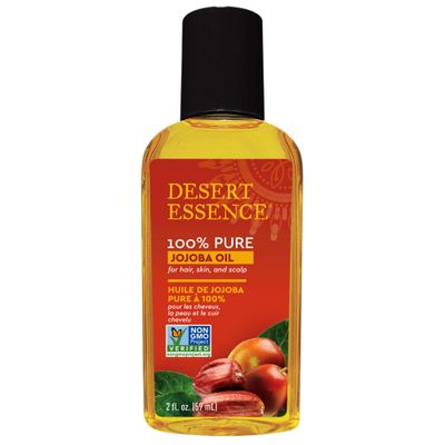 Desert Essence 100% Pure Jojoba Oil 2 fl oz - Organic Face Moisturizer, Hair &amp; Scalp Oil - Non-GMO, Vegan, Gluten-Free - Cold-Pressed Jojoba - Safe for Sensitive Skin, Hydration &amp; Balance