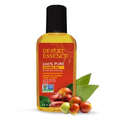Desert Essence 100% Pure Jojoba Oil 2 fl oz - Organic Face Moisturizer, Hair & Scalp Oil - Non-GMO, Vegan, Gluten-Free - Cold-Pressed Jojoba - Safe for Sensitive Skin, Hydration & Balance