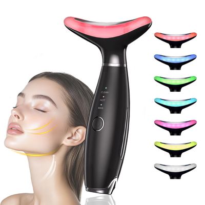 Facial and Neck Beauty Massager,7 Color Face and Neck Beauty Device with 3 Massage Modes,at Home Face Culpting Tool for Skin Care(Black)