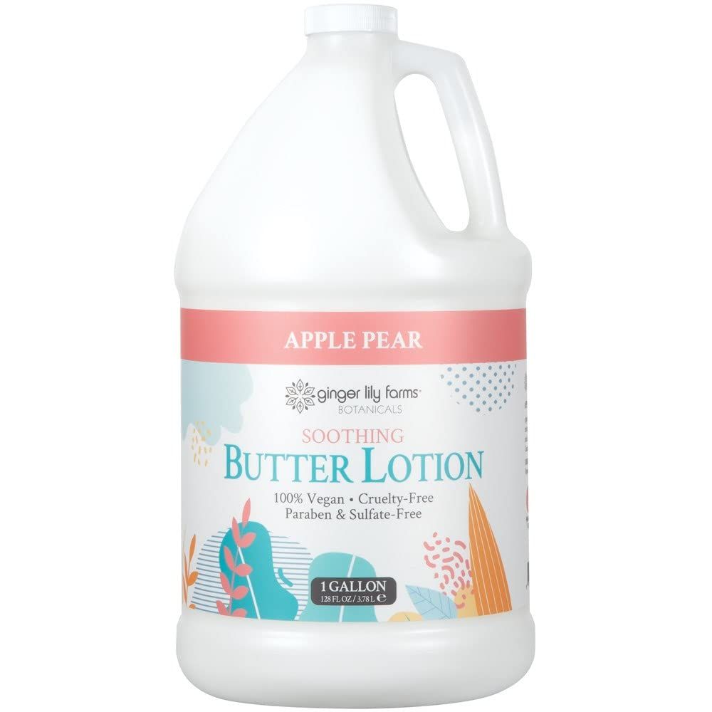 Ginger Lily Farms Botanicals Soothing Butter Lotion for Dry Skin, 100% Vegan &amp; Cruelty-Free, Apple Pear Scent, 1 Gallon Refill (128 fl oz)