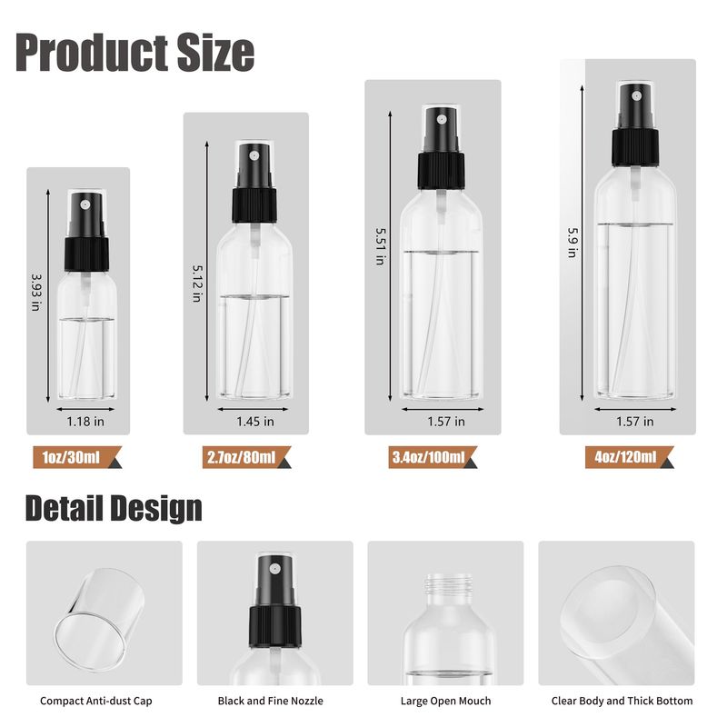 EPHECH 50PCS Small Spray Bottle, 4oz/120ml Travel Spray Bottle Clear Fine Mist Spray Bottle Plastic Empty Refillable Spray Bottle for Skin Care, Hair Care, Plant Care &amp; Home Cleaning