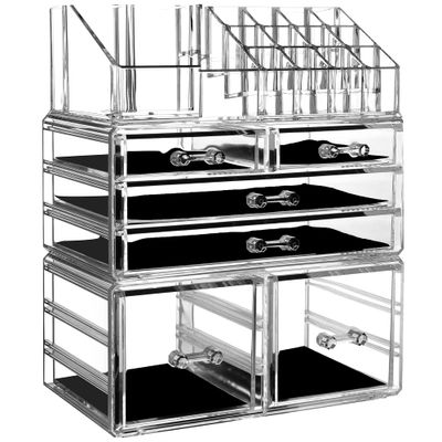 Cq acrylic 3 Pack Clear Make Up Organizers for Vanity,Stackable 6 Drawers Make Up Organizer,Cute Desk Organizer for Vanity Jewelry,Hair Clip,Beauty,Skincare Product Dresser Acrylic Drawer Organizer
