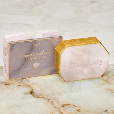 ComfyCozy Coconut Crystal Soap Bar - 100% Natural Organic Hand Body Soaps Bars - Luxury Aromatherapy Skincare Acne Gift Essentials for Bath Beauty Women Mother Him Her Gifts Set Birthday Ideas - 90g