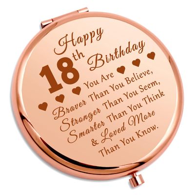 Happy 18th Birthday Gifts Compact Makeup Mirror 18 Year Old Birthday Gifts for Daughter Sister Niece Birthday Gift 18 Year Old Gifts Folding Makeup Mirror Turning 18 Gifts 18th Girl Birthday Gifts