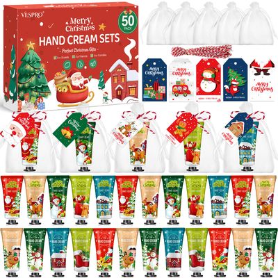 50 Sets Christmas Hand Cream Gift for Women, Hand Lotion for Christmas Party Favors with Christmas Cards and Organza Gift Bags, Christmas Decorations and Stocking Stuffers Gifts for Women