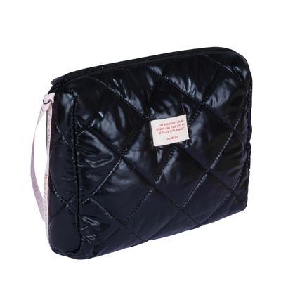 CECKQUE Women Trendy Quilted Puffy Makeup Bag, Aesthetic large checkered Travel Cosmetic Bag Skincare Beauty Toiletry Bag (Black)