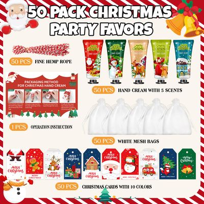 50 Sets Christmas Hand Cream Gift for Women, Hand Lotion for Christmas Party Favors with Christmas Cards and Organza Gift Bags, Christmas Decorations and Stocking Stuffers Gifts for Women