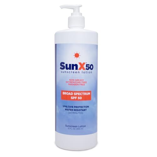CoreTex Sun X 50 SPF Sunscreen Lotion (32oz. Bottle) - Free of Parabens, Oxybenzone, &amp; Octinoxate - Oil Free, Broad Spectrum (UVA/UVB) Sunscreen - Water &amp; Sweat Resistant up to 80 Min.