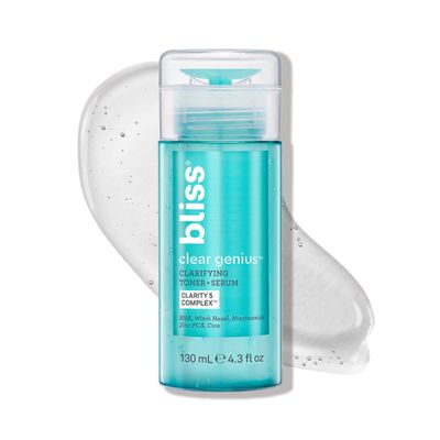 Bliss Clear Genius Clarifying Toner + Serum - 4.3 Fl Oz - Purifies Pores, Tones, Calms &amp; Clears Skin - Salicylic Acid, Niacinamide &amp; Witch Hazel - Clean Paraben Free - Vegan &amp; Cruelty-Free