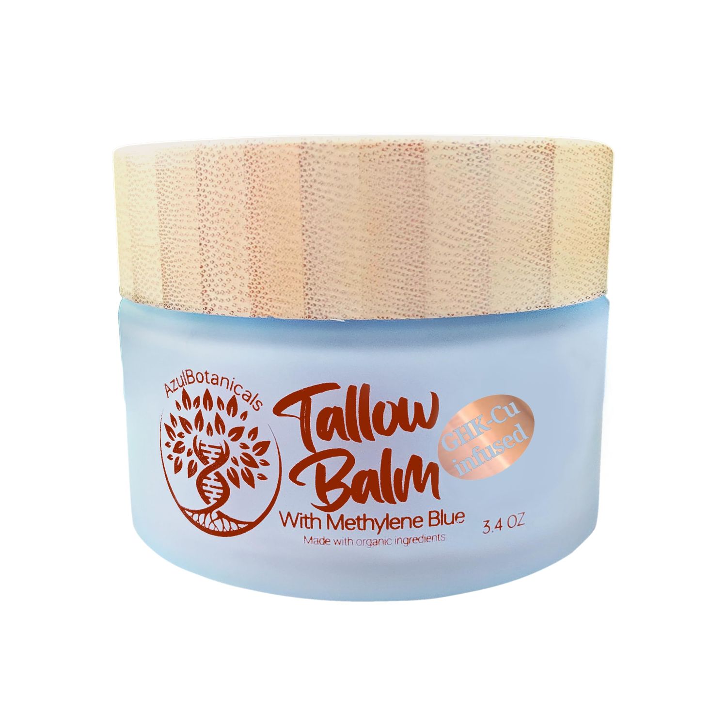 GHK-Cu Copper Peptide &amp; Methylene Blue Infused Whipped Grass Fed Beef Tallow Balm, Anti-Aging, Fine lines, Wrinkles, Eczema, Acne, Full body moisturizer, All skin types, With Organic Ingredients 3.4oz