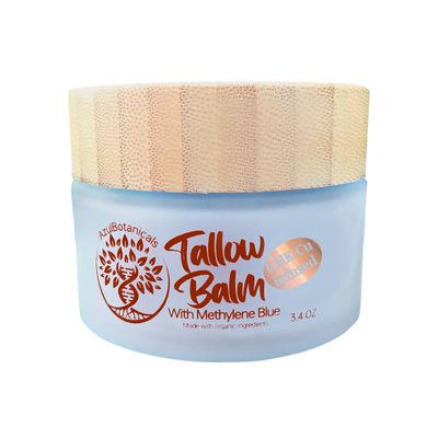 GHK-Cu Copper Peptide &amp; Methylene Blue Infused Whipped Grass Fed Beef Tallow Balm, Anti-Aging, Fine lines, Wrinkles, Eczema, Acne, Full body moisturizer, All skin types, With Organic Ingredients 3.4oz