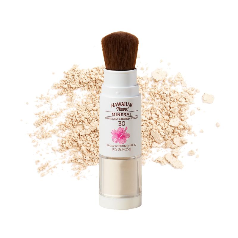 Hawaiian Tropic Mineral Powder Sunscreen Brush SPF 30 | Winter Vacation Essentials, Winter Essentials, SPF Powder Sunscreen for Face, Skin Sun Protection, 0.15oz