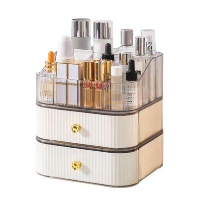 DASITON Makeup Organizer for Vanity,Large Capacity Skincare Organizers with Makeup Brush Holder,Stackable Cosmetic Organizer for Countertop,Cosmetic Display Cases for Lipstick,Perfume,Jewelry(Cream-3)