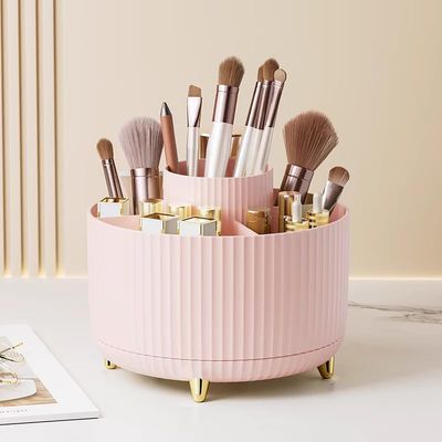 360 Degree Rotating Makeup Brush Holder Organizer Detachable Design 5 Slot Make up Brushes Cup for Cosmetics and Pencil Pen Organizer for Desk Makeup Organizer Skincare Storage for Vanity (pink2)