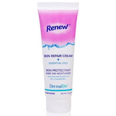 DermaRite&#39;s Renew Skin Repair Cream - Every Day Moisturizer &amp; Skin Protectant with Dimethicone and Aloe Vera - Powder Scent, 4 oz. Tube, 1 Count