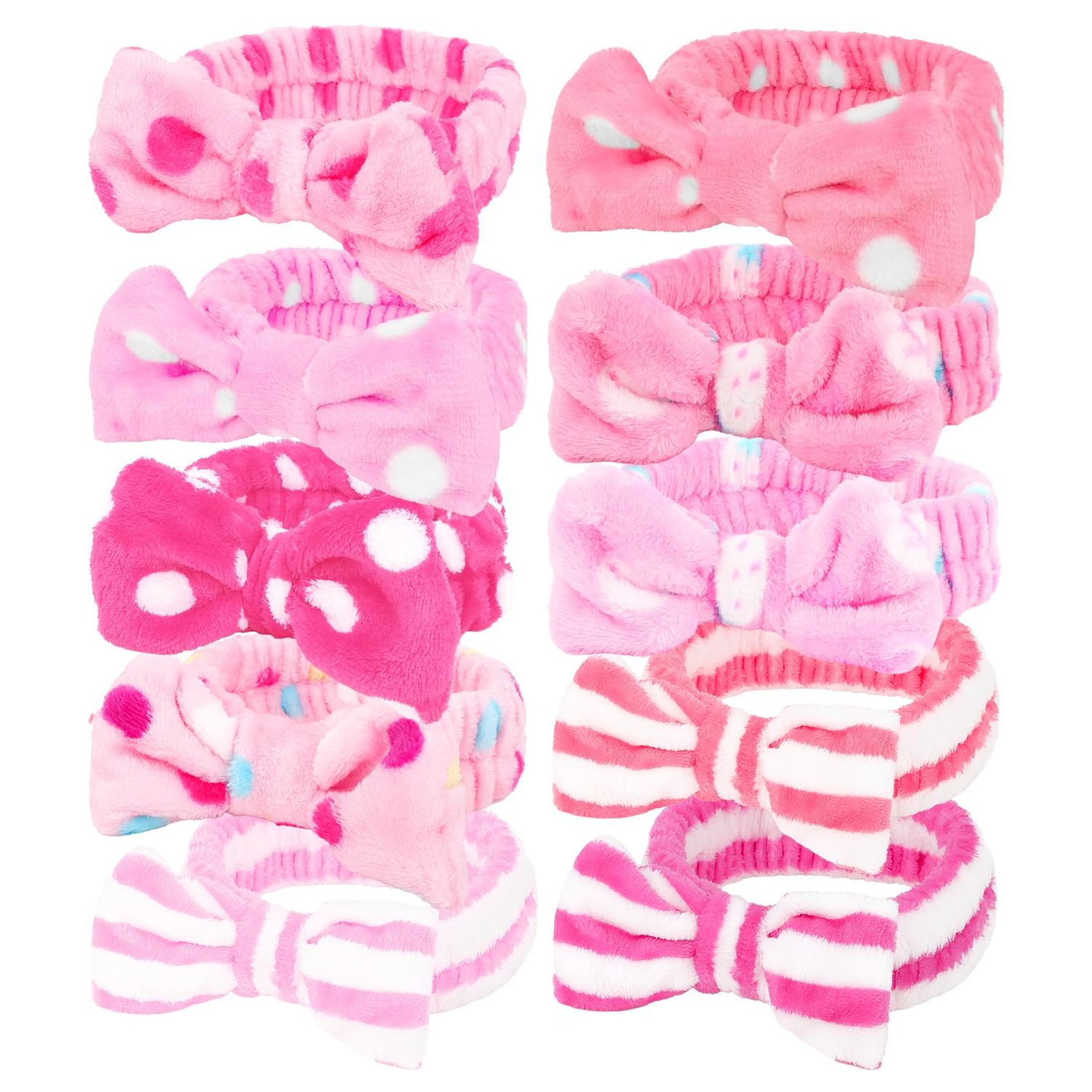 Casoty 10 Pcs Skincare Headbands, Spa Headband for Washing Face, Soft Coral Fleece Headbands for Makeup, Bow Headbands for Face Washing Shower Skin Care Yoga