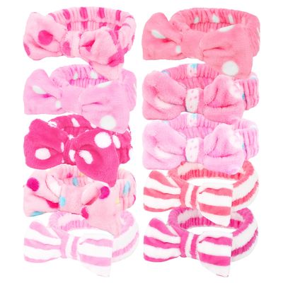 Casoty 10 Pcs Skincare Headbands, Spa Headband for Washing Face, Soft Coral Fleece Headbands for Makeup, Bow Headbands for Face Washing Shower Skin Care Yoga