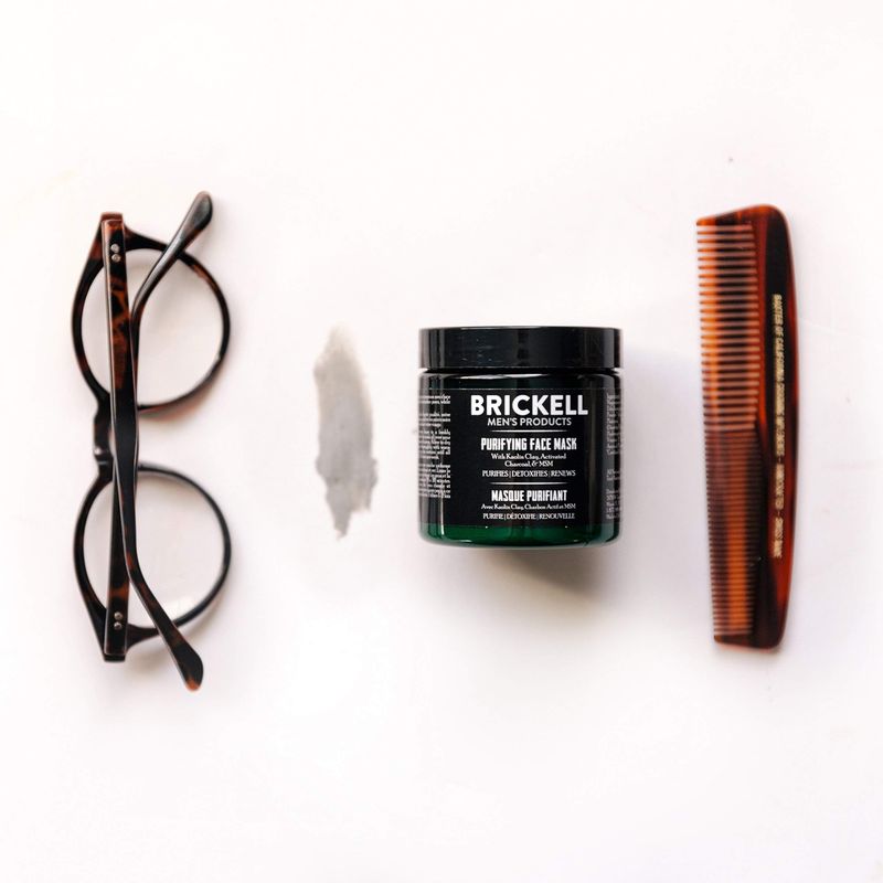 Brickell Men's Purifying Charcoal Face Mask Skin Care Product, Natural and Organic Activated Charcoal Facial Mask With Detoxifying Kaolin Clay, 4 Ounce, Unscented