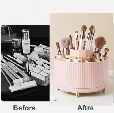 360 Degree Rotating Makeup Brush Holder Organizer Detachable Design 5 Slot Make up Brushes Cup for Cosmetics and Pencil Pen Organizer for Desk Makeup Organizer Skincare Storage for Vanity (pink2)