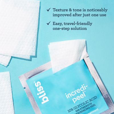 Bliss That's Incredi-Peel Glycolic Resurfacing Facial Pads - 15 ct - Single-Step Pads for Exfoliating and Brightening - Targets Fine Lines and Discoloration - Travel-Friendly - Vegan &amp; Cruelty-Free