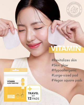 DERMAL Vitamin Toner Pad - Korean Toner Pad for Skin Glow &amp; Vitality Improvement with Vitamin C - Vegan Pure Cotton Square Pads - Travel Kit 12 Pads, 3 Pack (Total 36 Pads)