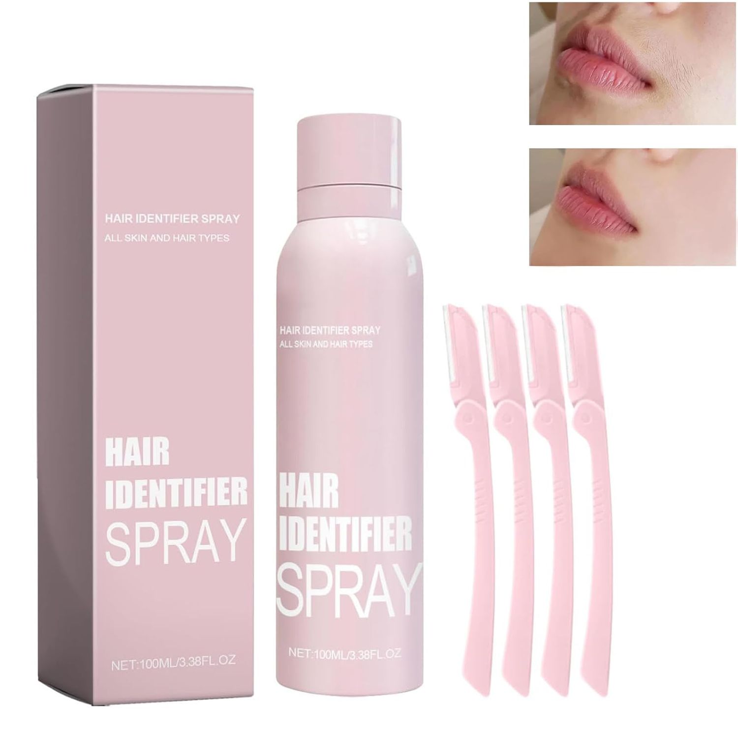 GISRT1A Hair Identifier Spray For Face Shaving, Hair Identifying Spray, Face Hair Identifier Spray, Skin Dermaplaning Spray for Face, Refreshing Hair Removal (1PCS spray + 4PCS razor)
