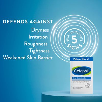 Cetaphil Bar Soap, Deep Cleansing Face and Body Bar, Pack of 6, For Dry to Normal, Sensitive Skin, Soap Free, Hypoallergenic, Paraben Free, Fragrance Free, Removes Makeup, Dirt and Oil