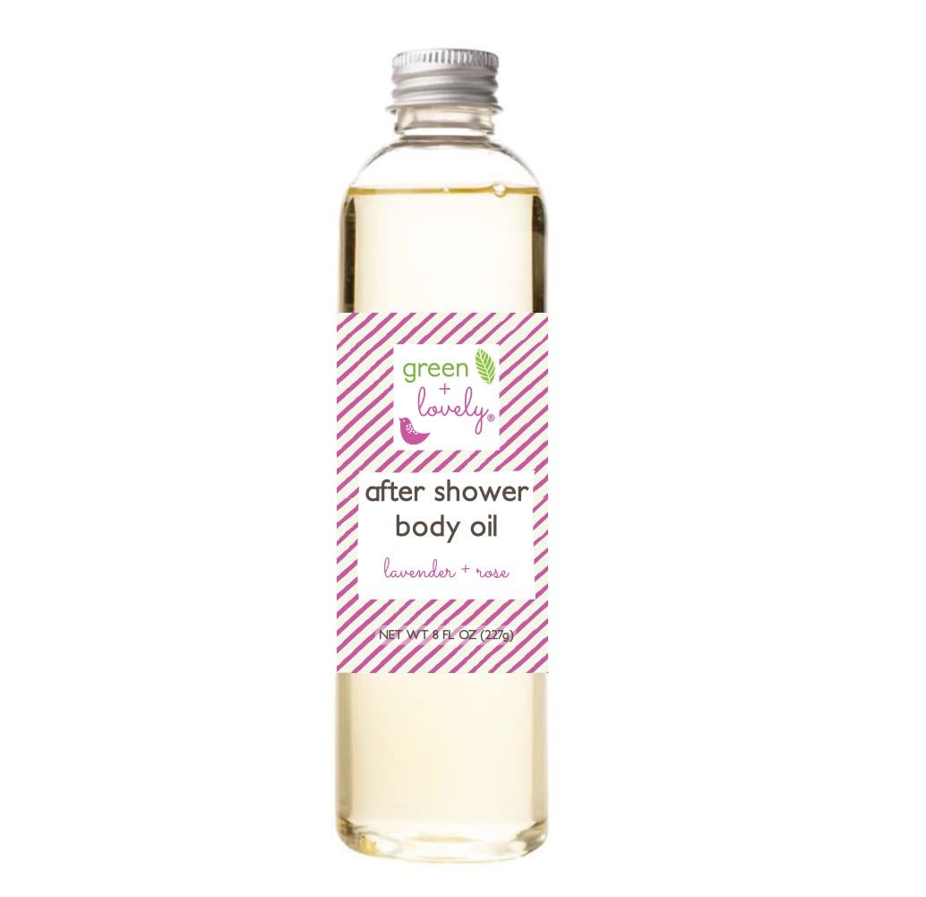 Green + Lovely Body Oil Moisturizer After Shower Premium Certified Organic Moisture For Dry Skin Vitamin E Moisturizing Oils, 8 Fl Oz, Lavender Rose