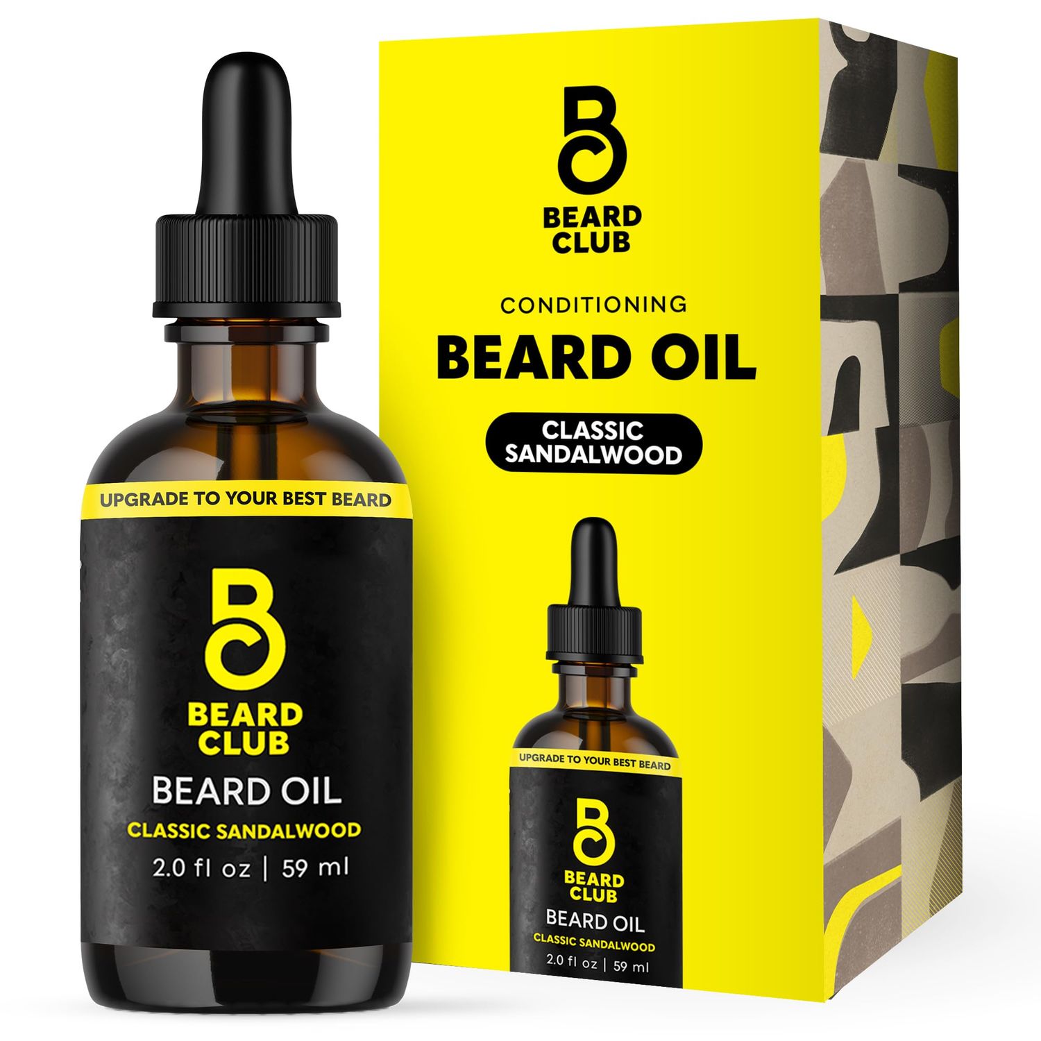 Beard Club Beard Oil for Men - 2oz Classic Sandalwood Natural Mens Beard Oil with Castor &amp; Amber Oils - Beard &amp; Mustache Conditioner - Hydrates, Softens &amp; Soothes Dry Skin - Strengthens Hair Follicles