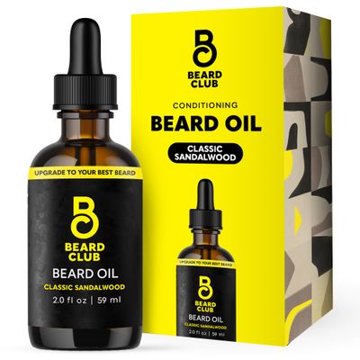 Beard Club Beard Oil for Men - 2oz Classic Sandalwood Natural Mens Beard Oil with Castor &amp; Amber Oils - Beard &amp; Mustache Conditioner - Hydrates, Softens &amp; Soothes Dry Skin - Strengthens Hair Follicles