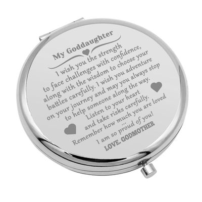 Goddaughter Gifts from Godmother Travel Makeup Mirror Goddaughter Baptism Gifts Religious Gifts Inspirational Gifts Portable Makeup Mirror Birthday for Goddaughter(Silver)