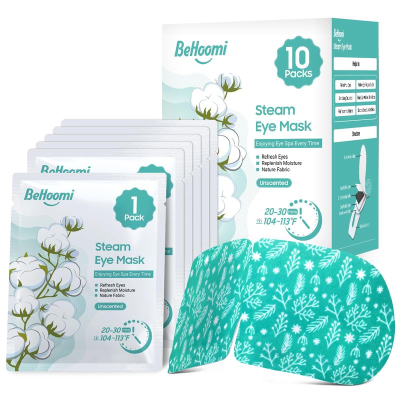 BeHoomi Steam Eye Mask, 10 Packs Heated Eye Mask, Self Heating Disposable SPA Warm Compress for Eyes Sleep Mask, Soothing Moist Heat Eye Masks, Travel Essentials &amp; Relaxation Gifts (Unscented)